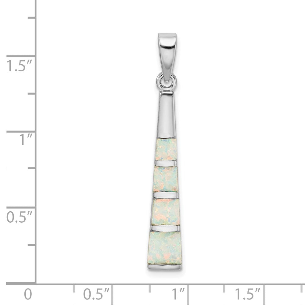 Sterling Silver Rhodium-plated White Created Opal Bar Pendant