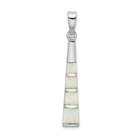 Sterling Silver Rhodium-plated White Created Opal Bar Pendant