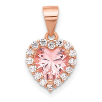 Sterling Silver Rose-plated Pink Crystal Heart and Clear CZ Pendant