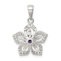 Sterling Silver Purple and Clear CZ Flower Pendant