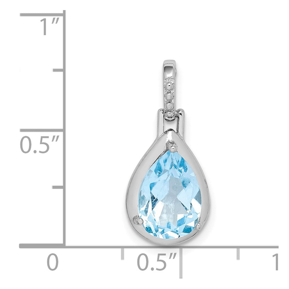 Sterling Silver Rhodium-plated Blue Topaz Teardrop Pendant