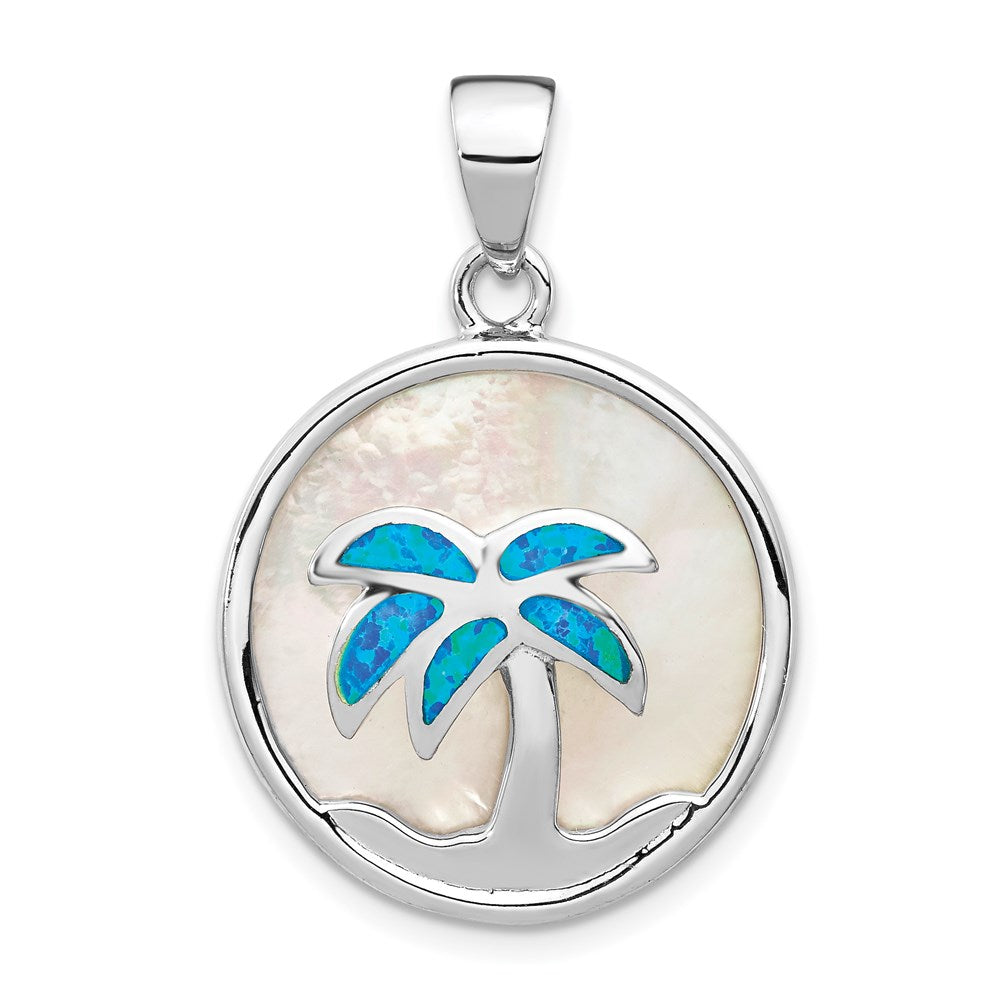 Sterling Silver Rhod-plated MOP /Created Opal  Palm Tree Pendant
