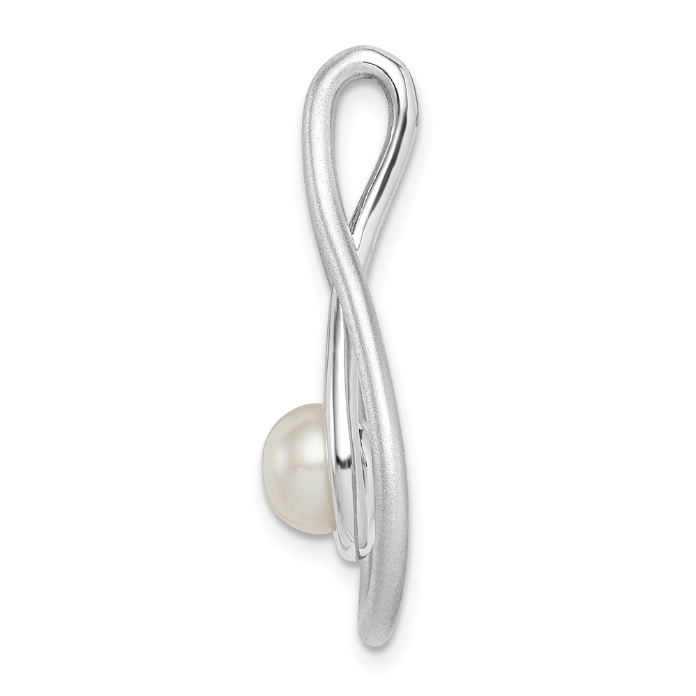 Sterling Silver Rhod-pltd Brushed/Polished 6-7mm FWC Pearl Teardrop Slide