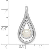 Sterling Silver Rhod-pltd Brushed/Polished 6-7mm FWC Pearl Teardrop Slide
