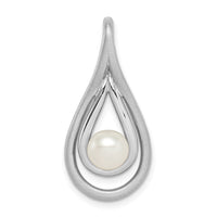 Sterling Silver Rhod-pltd Brushed/Polished 6-7mm FWC Pearl Teardrop Slide