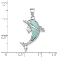 Sterling Silver Rhodium-plated Larimar Dolphin Pendant