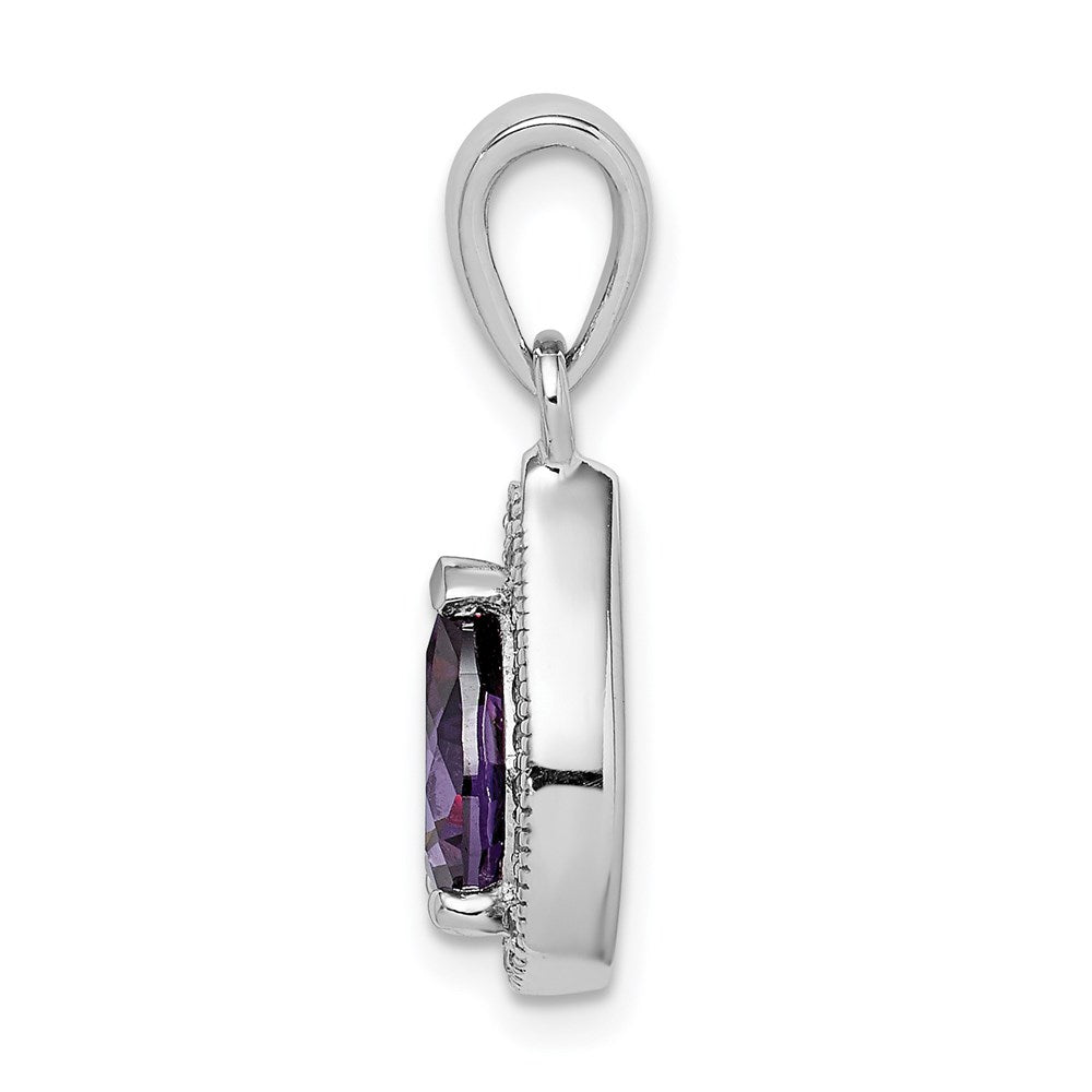 Sterling Silver Rhod Plated Purple and Clear CZ Pendant