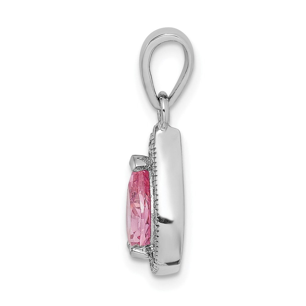 Sterling Silver Rhodium Plated Pink and Clear CZ Pendant