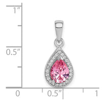 Sterling Silver Rhodium Plated Pink and Clear CZ Pendant