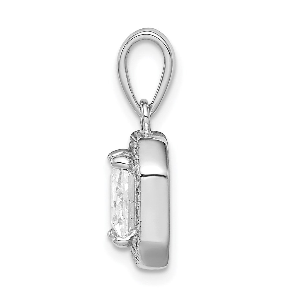 Sterling Silver Rhodium Plated Clear CZ and Square Clear CZ Pendant