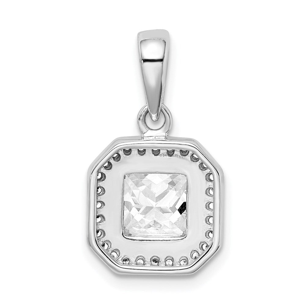 Sterling Silver Rhodium Plated Clear CZ and Square Clear CZ Pendant