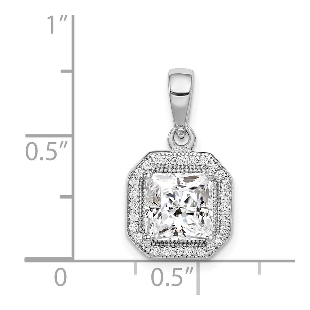 Sterling Silver Rhodium Plated Clear CZ and Square Clear CZ Pendant