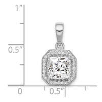 Sterling Silver Rhodium Plated Clear CZ and Square Clear CZ Pendant