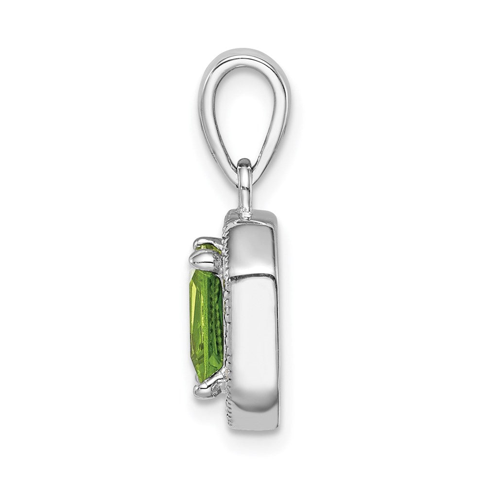 Sterling Silver Rhodium Plated Clear CZ and Square Green CZ Pendant