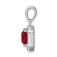 Sterling Silver Rhodium Plated Clear CZ and Square Red CZ Pendant
