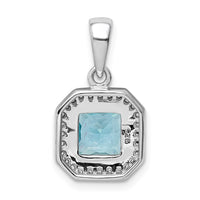 Sterling Silver Rhodium Plated Clear CZ and Square Blue CZ Pendant