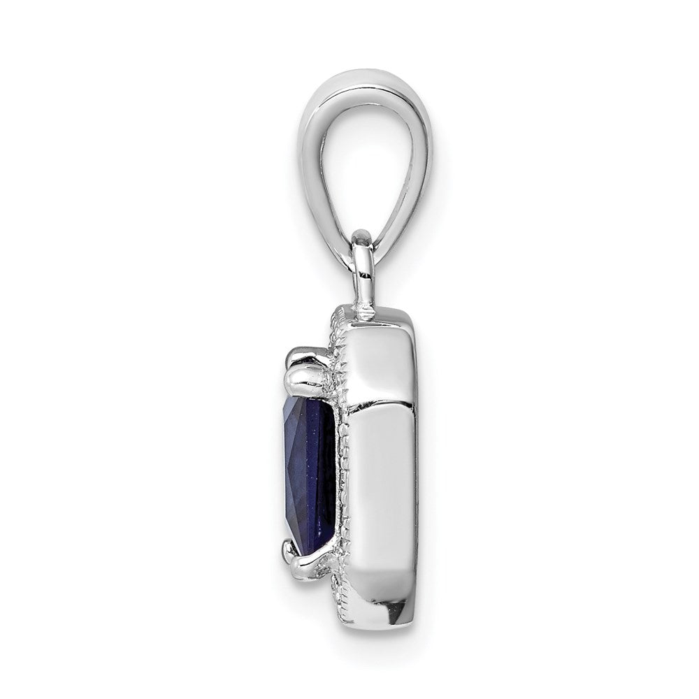 Sterling Silver Rhodium Plated Clear CZ and Square Blue CZ Pendant