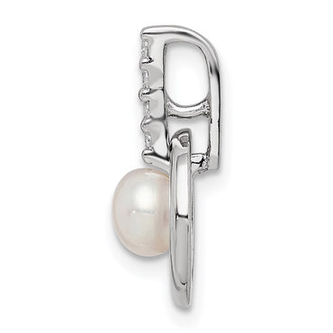 Sterling Silver Rhodium-plated Circle w/CZ (5-6mm) Button FWC Pearl Slide