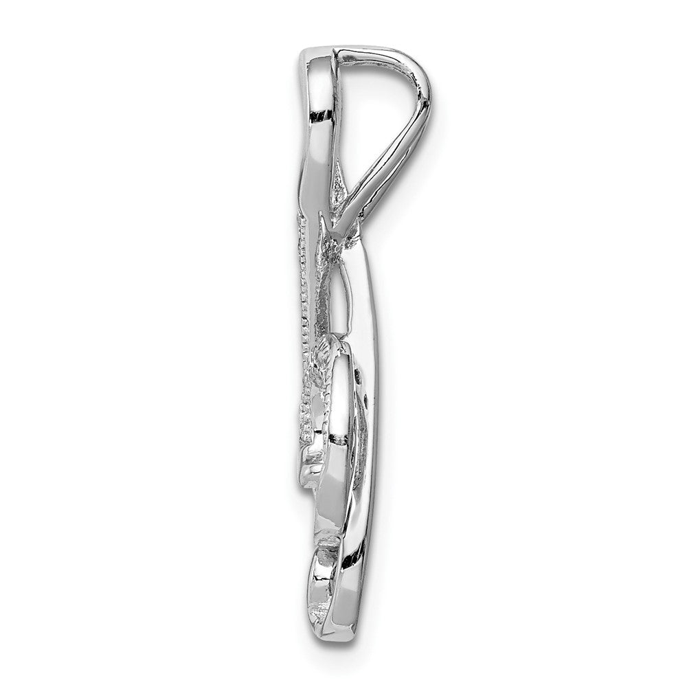 Sterling Silver Rhodium-plated Polished CZ Treble Clef Slide