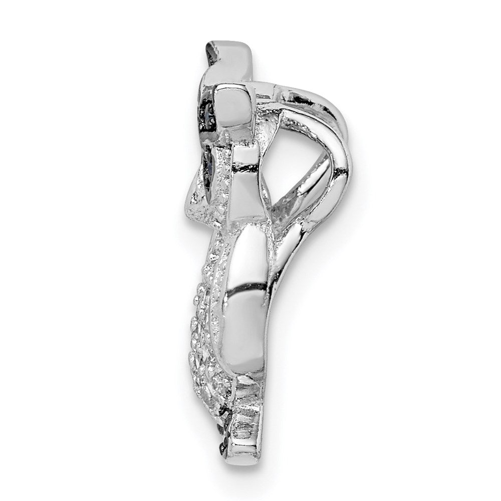 Sterling Silver Rhodium-plated Black and Clear CZ Owl Chain Slide
