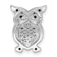Sterling Silver Rhodium-plated Black and Clear CZ Owl Chain Slide