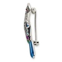 Sterling Silver Antiqued Enameled Marcasite & Garnet Bird Pin