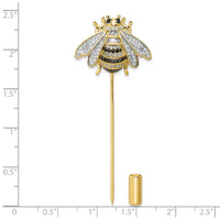 Sterling Silver Rhodium-plated Gold Tone Black and Clear CZ Bumblebee Pin