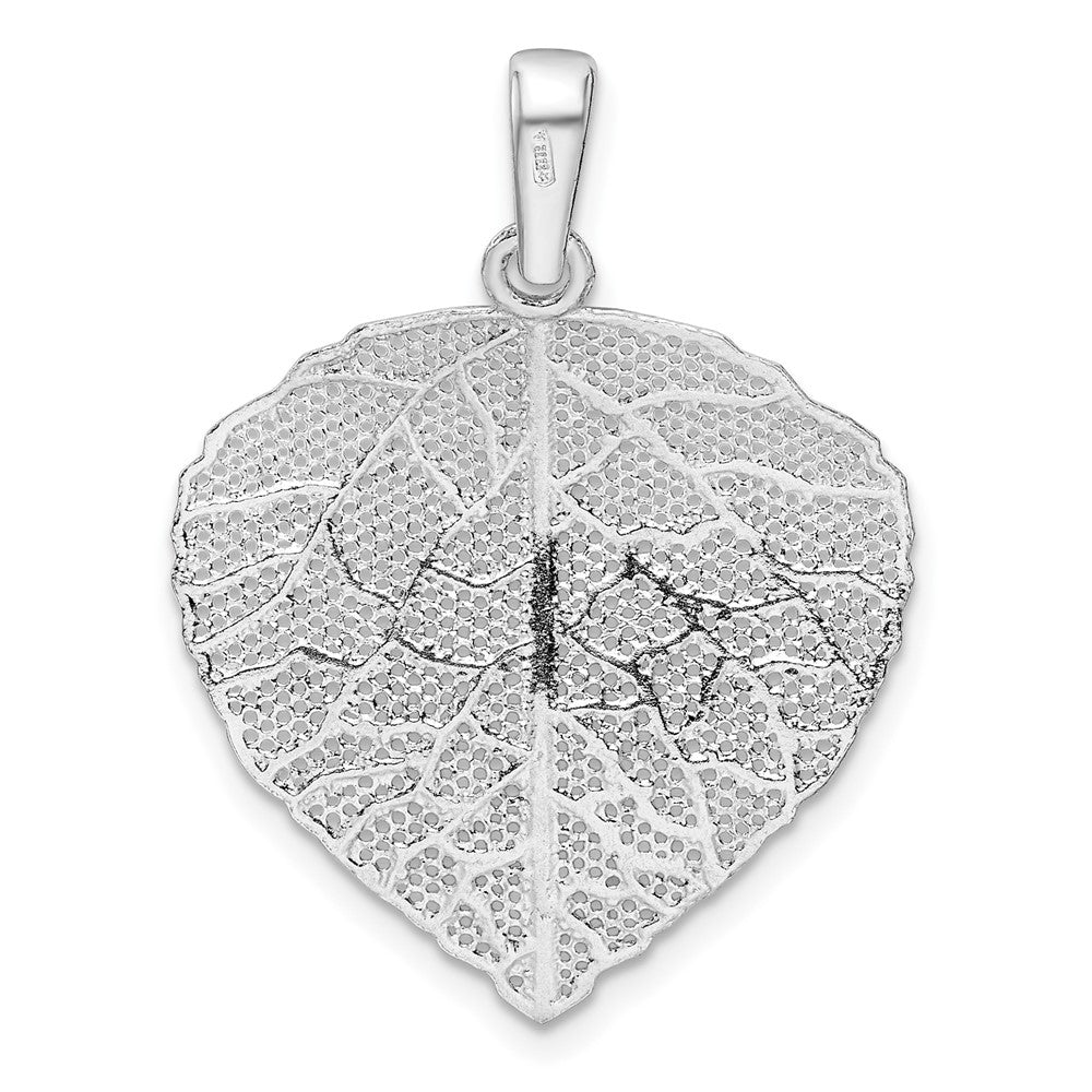 Sterling Silver Rhodium-plated Polished & D/C Small Leaf Pendant