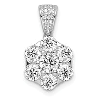 Sterling Silver Polished Rhodium-plated CZ Flower Pendant