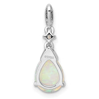 Sterling Silver Rhodium-plated Polished CZ and Synthetic Opal Pendant