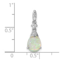 Sterling Silver Rhodium-plated Polished CZ and Synthetic Opal Pendant