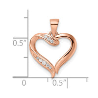 Sterling Silver Rose-plated CZ Open Heart Pendant