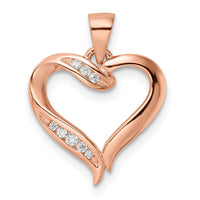 Sterling Silver Rose-plated CZ Open Heart Pendant