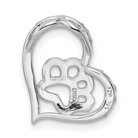 Sterling Silver Bk/Wht CZ Rhod-plated Paw Print Heart Chain Slide