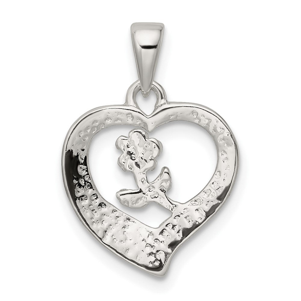 Sterling Silver Love Heart w/Flower Pendant