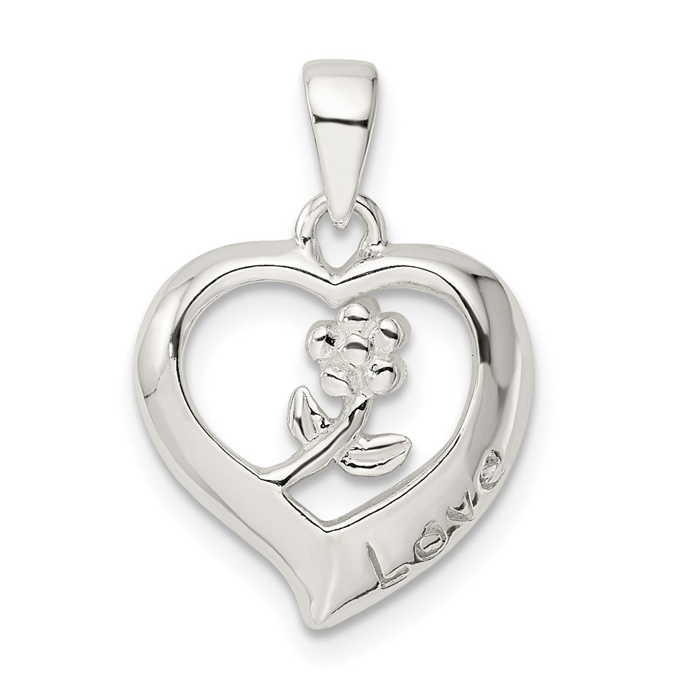 Sterling Silver Love Heart w/Flower Pendant