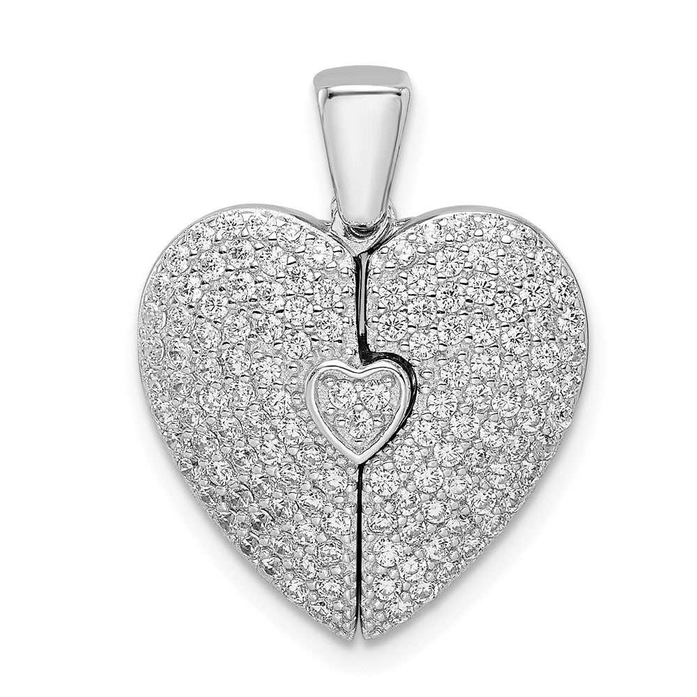 Sterling Silver Polished Rhodium-plated CZ Opening Heart Pendant