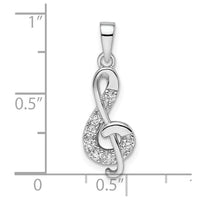 Sterling Silver Rhodium-plated CZ Treble Clef Pendant