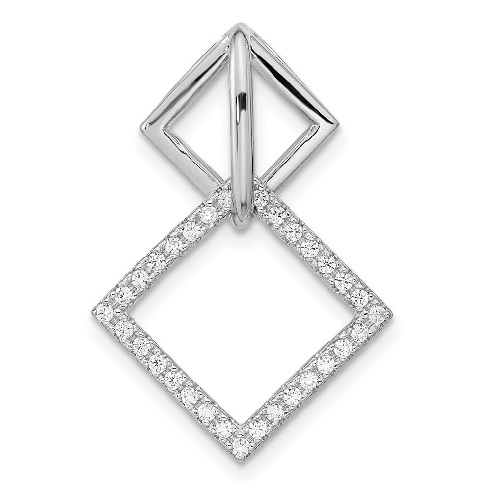 Pure Fire Sterling Silver Rhod-plated CZ Square Chain Slide Pendant