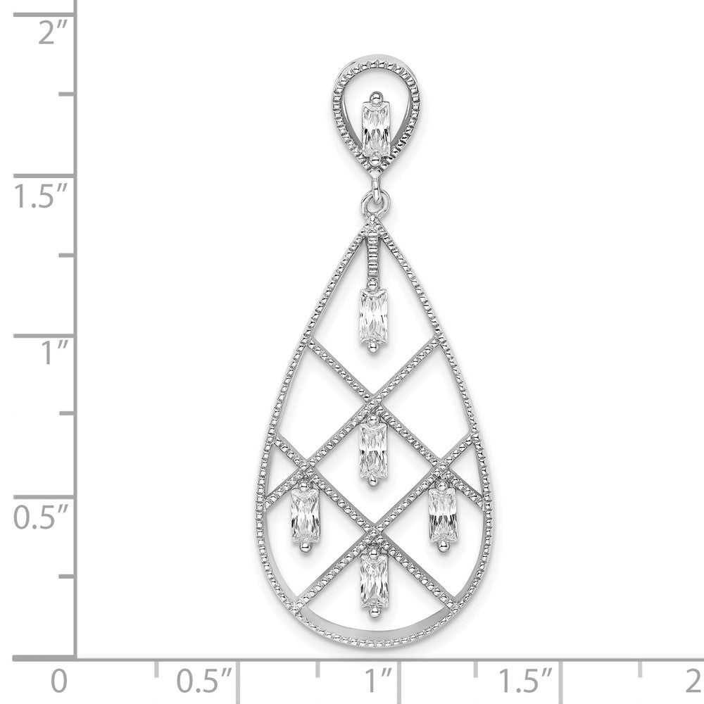 Sterling Silver Rhodium-plated Baguette CZ Teardrop Pendant