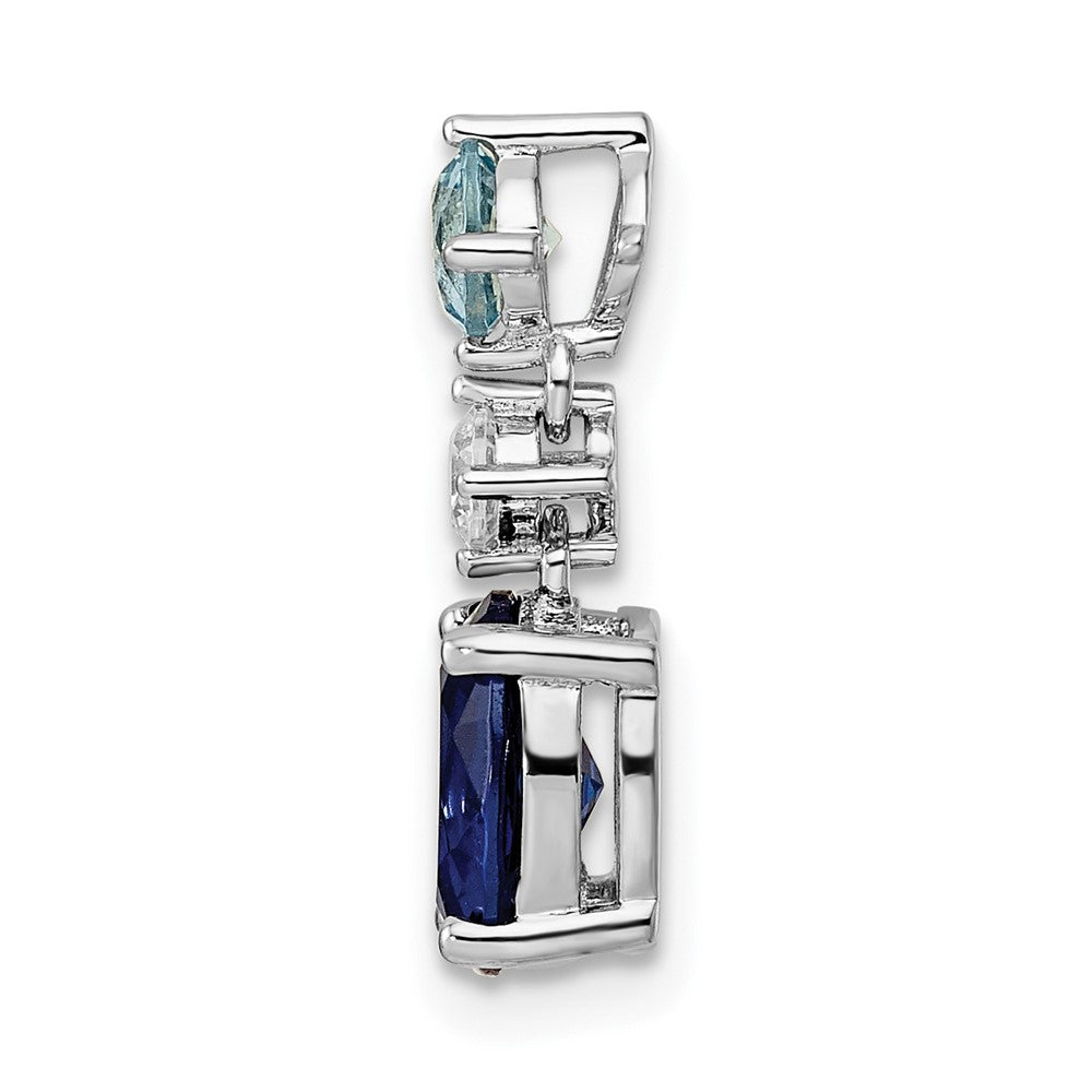 Sterling Silver Rhodium-plated CZ and Blue Glass Pendant
