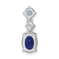 Sterling Silver Rhodium-plated CZ and Blue Glass Pendant