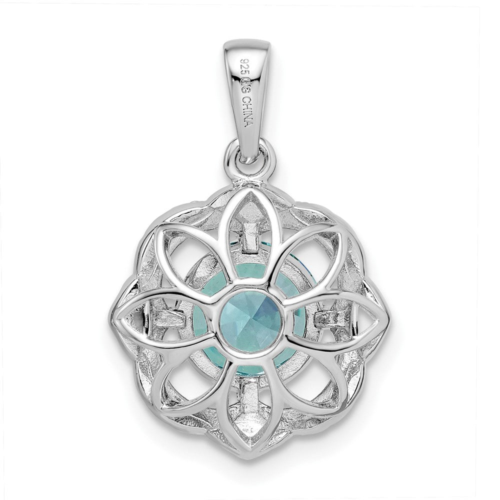 Sterling Silver Rhodium plated Aqua & White CZ Pendant