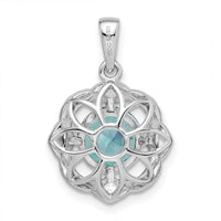 Sterling Silver Rhodium plated Aqua & White CZ Pendant
