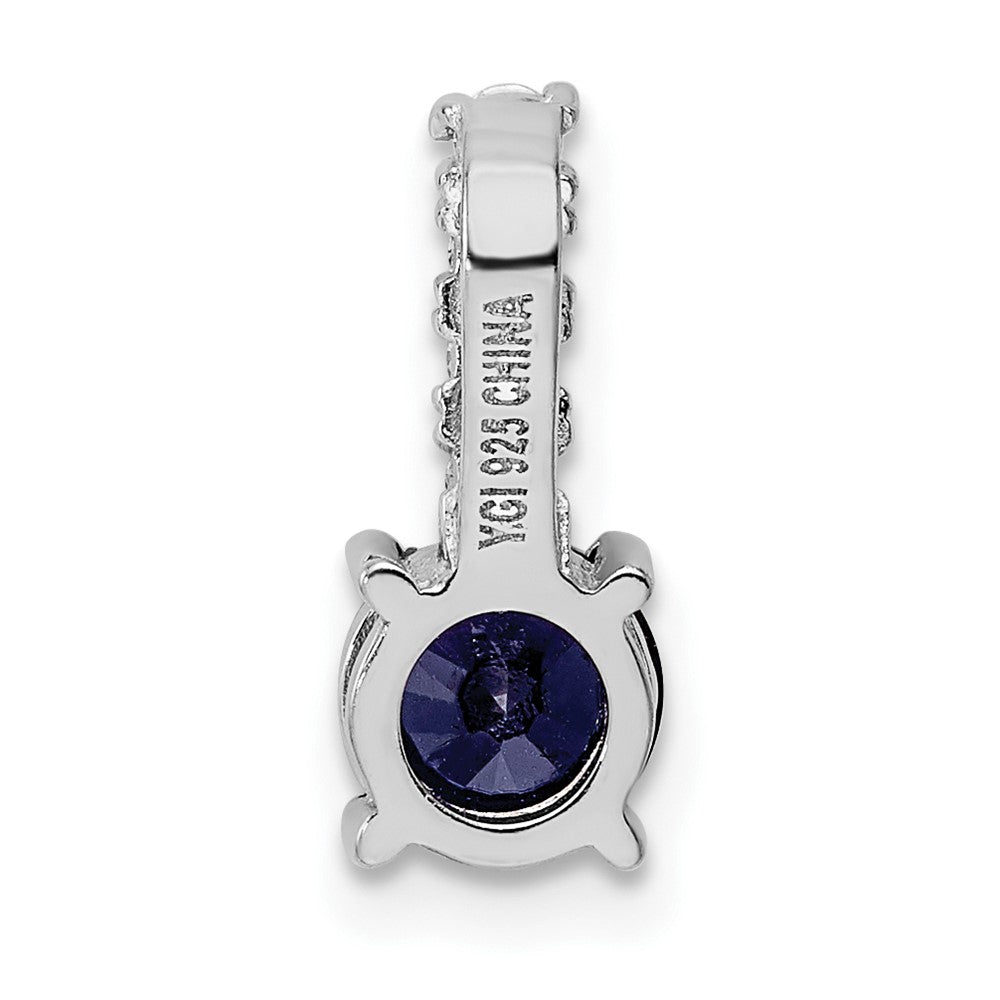 Sterling Silver Polished Rhodium-plated Cr. Blue Spinel and CZ Pendant