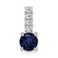 Sterling Silver Polished Rhodium-plated Cr. Blue Spinel and CZ Pendant