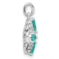 Sterling Silver Rhodium plated Teal & White CZ Pendant