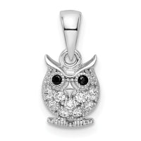 Sterling Silver Rhodium-plated Black & White CZ Owl Pendant