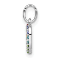 Sterling Silver RH-pltd Rainbow Nano Crystal Open Heart Petite Pendant