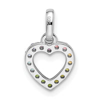 Sterling Silver RH-pltd Rainbow Nano Crystal Open Heart Petite Pendant